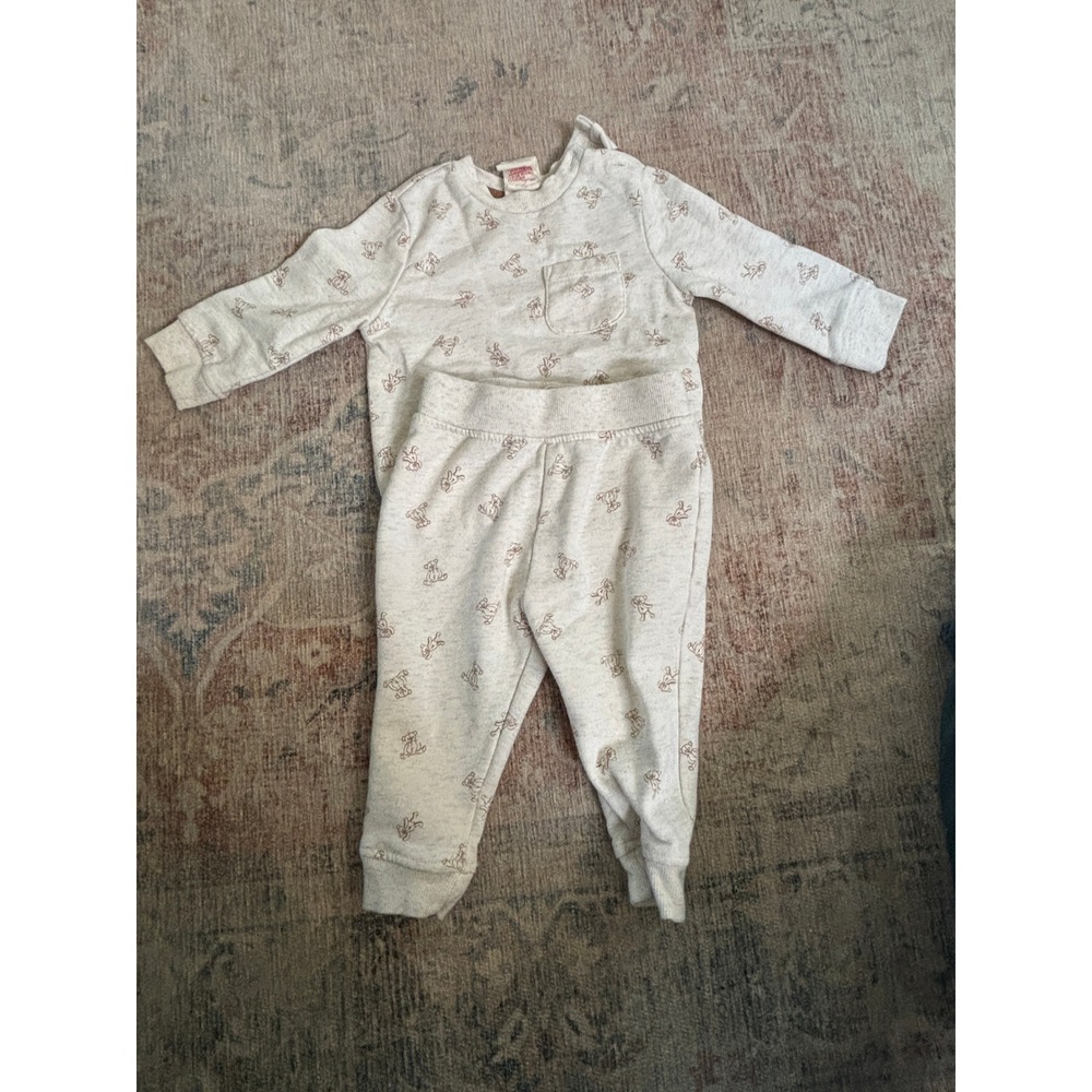 Aspen Kids Sweatshirt Jogger Set Kids 3-6M Cream Teddy Bear Print Outfit